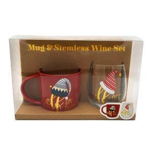 NWT TMD HOLDINGS Elf On and Off Duty Mug and Wine Glass Set, 2 Piece